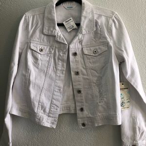 New White distressed jean jacket size large